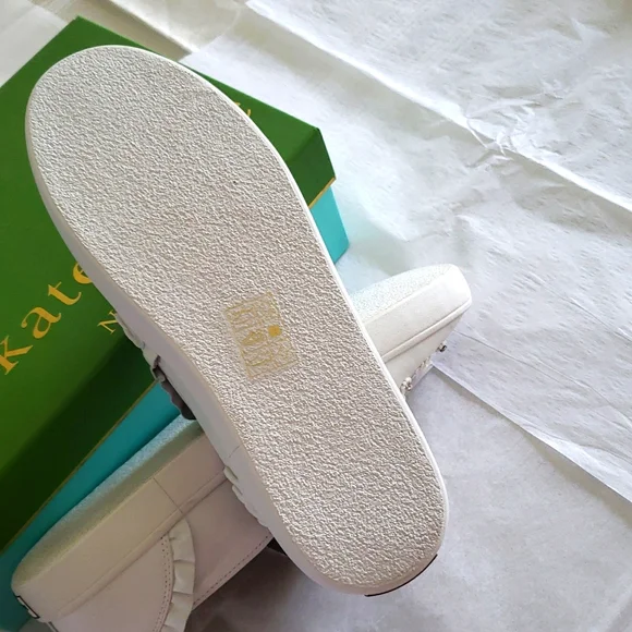 Kate Spade NEW Sneakers Embellished Leather Slip-on White Women's 9.5 NIB - Picture 11 of 17